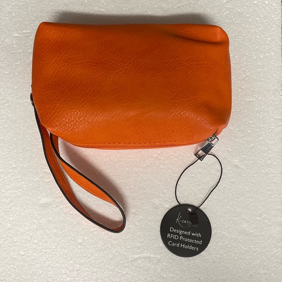 NWT “K•Carroll Orange Vegan Leather ZipUp Wristlet - Picture 2 of 12